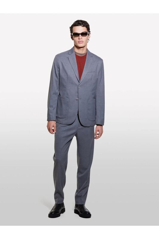 Sisley - Viskoz Karışımlı Cepli İki Düğmeli Sivri Yaka Ceket Erkek Mavi Ceket - 324A270USW023