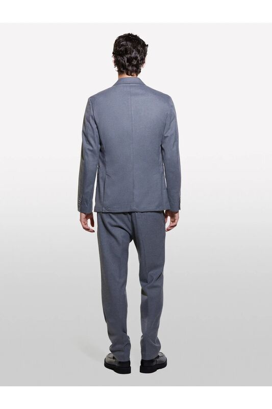 Viskoz Karışımlı Cepli İki Düğmeli Sivri Yaka Ceket Erkek Mavi Ceket - 324A270USW023