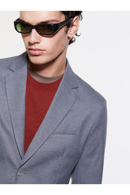 Viskoz Karışımlı Cepli İki Düğmeli Sivri Yaka Ceket Erkek Mavi Ceket - 324A270USW023