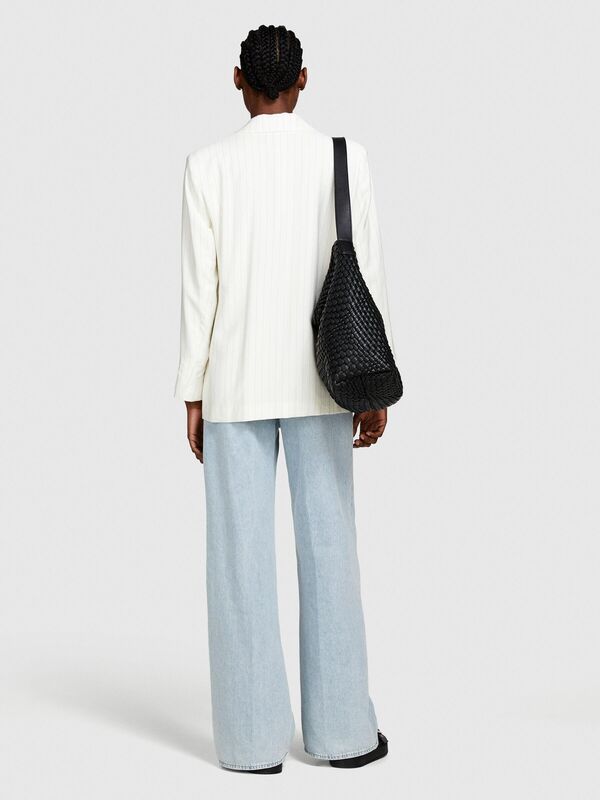 Viskoz Karışımlı Çizgili Çift Düğmeli Blazer Ceket Kadın Siyah Mix Ceket - 324P2PIKLW020