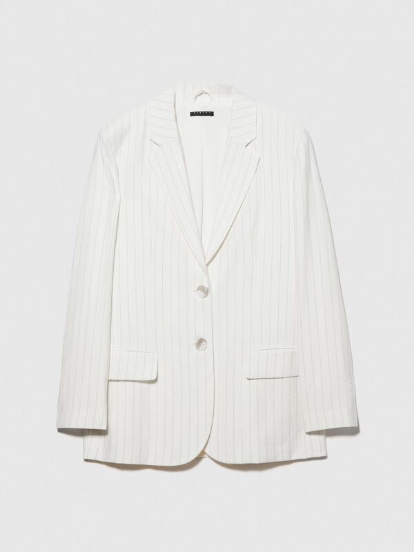 Viskoz Karışımlı Çizgili Çift Düğmeli Blazer Ceket Kadın Siyah Mix Ceket - 324P2PIKLW020