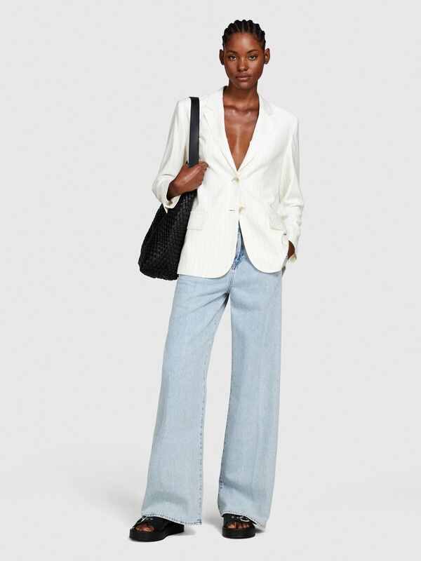 Sisley - Viskoz Karışımlı Çizgili Çift Düğmeli Blazer Ceket Kadın Siyah Mix Ceket - 324P2PIKLW020