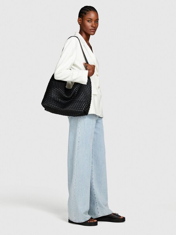 Viskoz Karışımlı Çizgili Çift Düğmeli Blazer Ceket Kadın Siyah Mix Ceket - 324P2PIKLW020