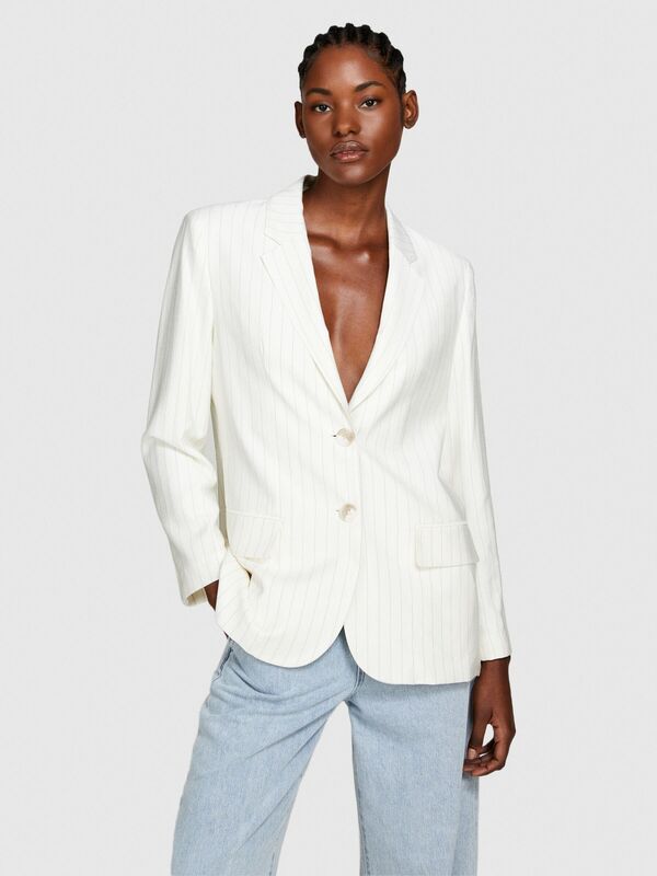 Viskoz Karışımlı Çizgili Çift Düğmeli Blazer Ceket Kadın Siyah Mix Ceket - 324P2PIKLW020