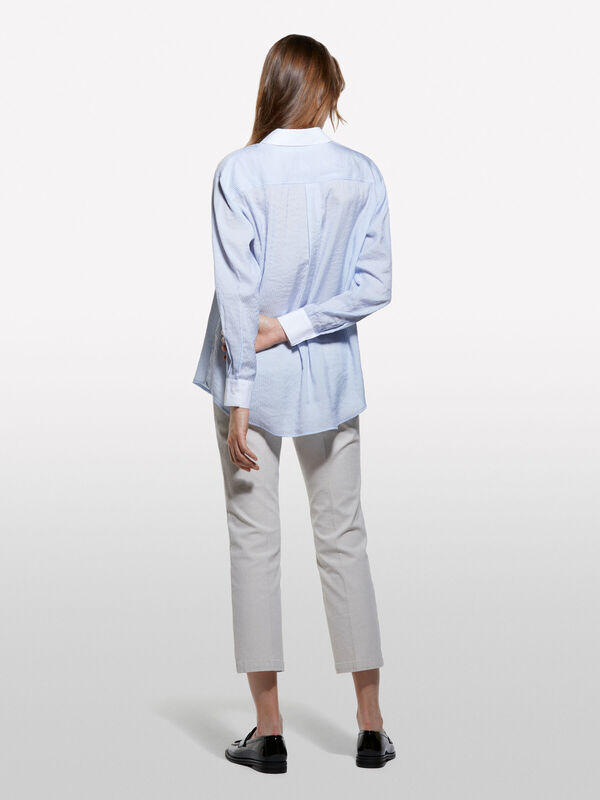 Viskoz Karışımlı Çizgili Comfort Fit Gömlek Kadın Siyah Gömlek - 325A5LVZLQ09F