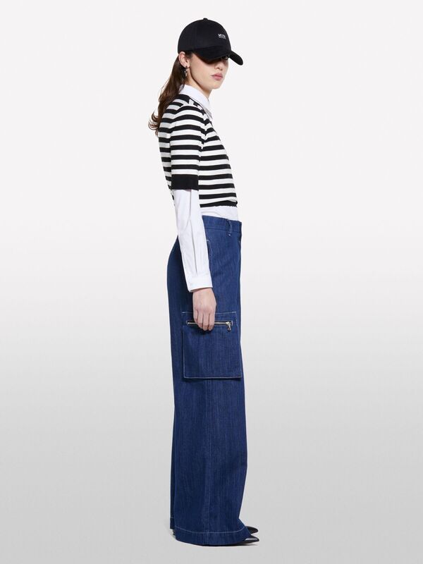 Sisley - Viskoz Karışımlı Çizgili Yarım Kollu Kazak Kadın Mavi Kazak - 325P17Q3L105R