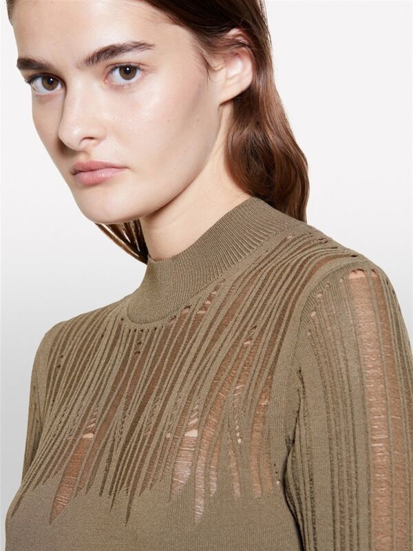 Viskoz Karışımlı Dar Kesim Uzun Kollu Düz Örgü Elbise Kadın Haki Elbise - 324A1MNPMV00S