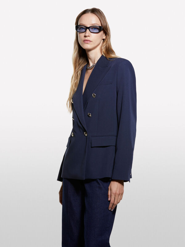 Sisley - Viskoz Karışımlı Düğme Detaylı Blazer Ceket Kadın Lacivert Ceket - 325A2KVXLW037 Sisley - Viskoz Karışımlı Düğme Detaylı Blazer Ceket Kadın Lacivert Ceket - 325A2KVXLW037