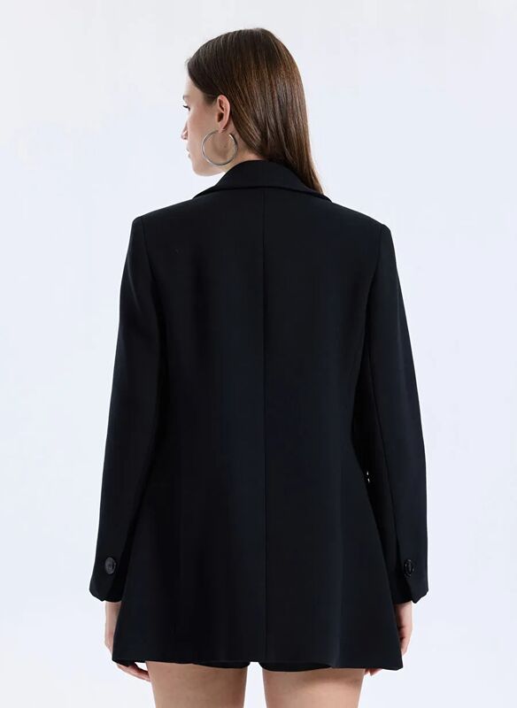 Viskoz Karışımlı Düğmeli Kruvaze Slim Fit Kaban Kadın Siyah Kaban - 325A2OUALN05Z