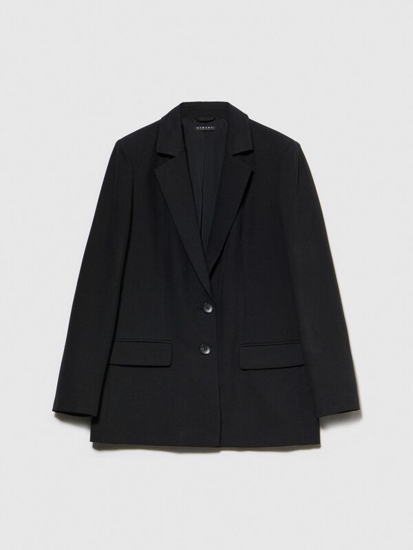 Viskoz Karışımlı Esnek Regular Fit Blazer Ceket Kadın Siyah Ceket - 323A2KVXLW00D