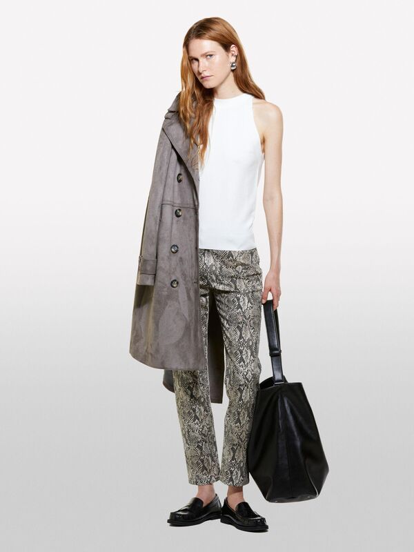 Viskoz Karışımlı Fitilli Halter Yaka Üst Kadın Bej T-Shirt - 324A17Q3MH00D