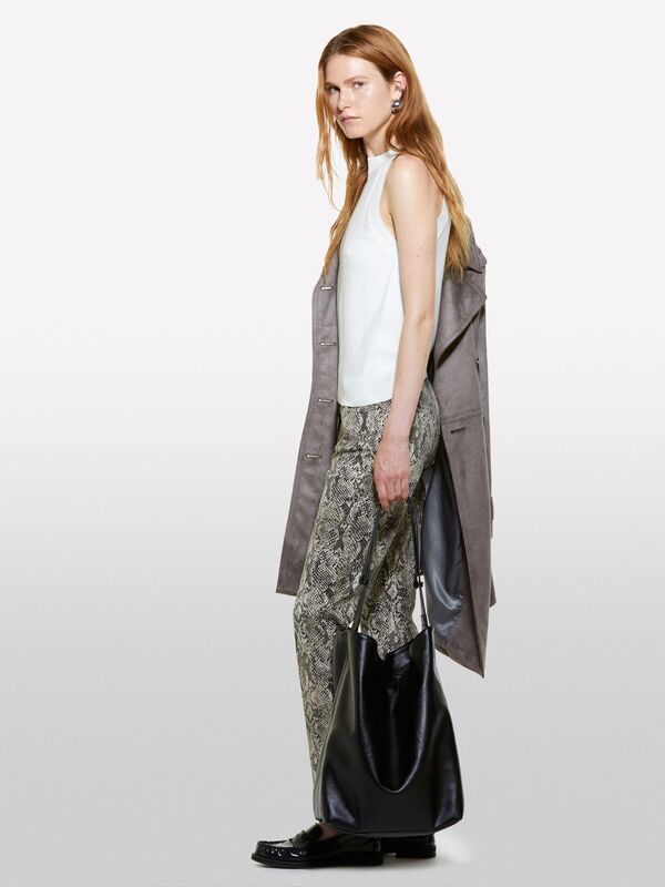 Viskoz Karışımlı Fitilli Halter Yaka Üst Kadın Bej T-Shirt - 324A17Q3MH00D