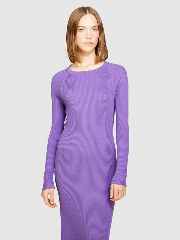 Sisley - Viskoz Karışımlı Geniş Yaka Reglan Kol Uzun Elbise Kadın 3M1 Elbise - 324P1B7YMV00M