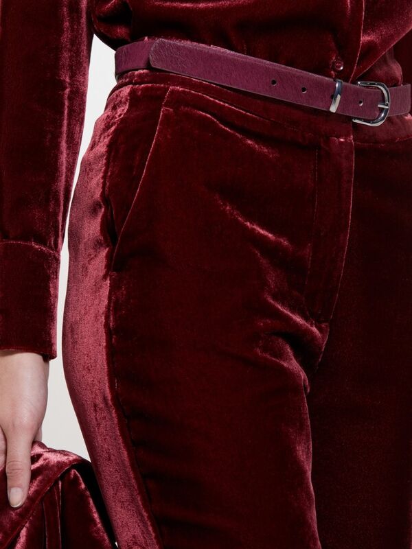 Sisley - Viskoz Karışımlı Gizli Kopça Kapamalı Normal Bel Pantolon Kadın Kırmızı Pantolon - 324A41EULF06A