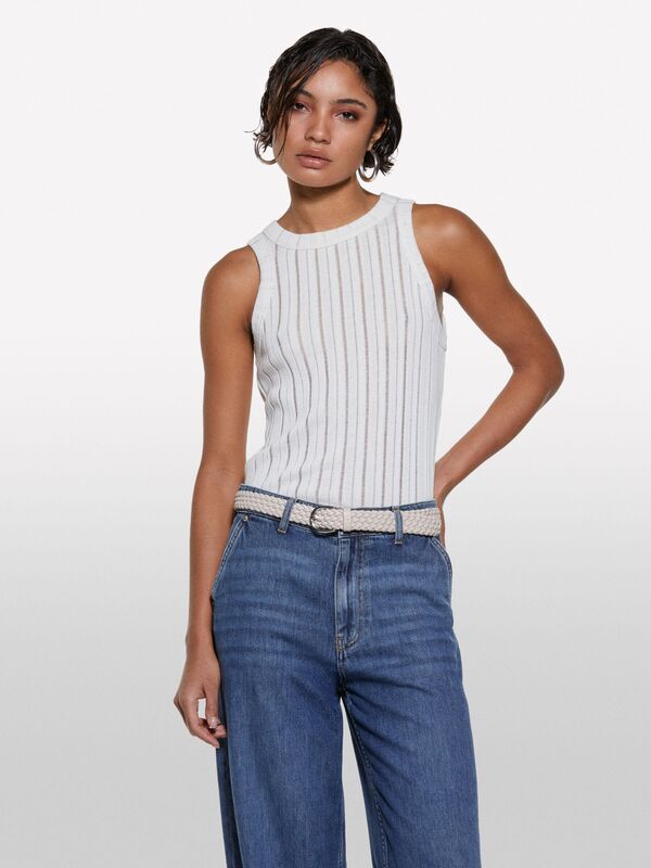 Sisley - Viskoz Karışımlı Halter Yaka Slim Fit Atlet Kadın Beyaz Atlet - 325P31WELH00X