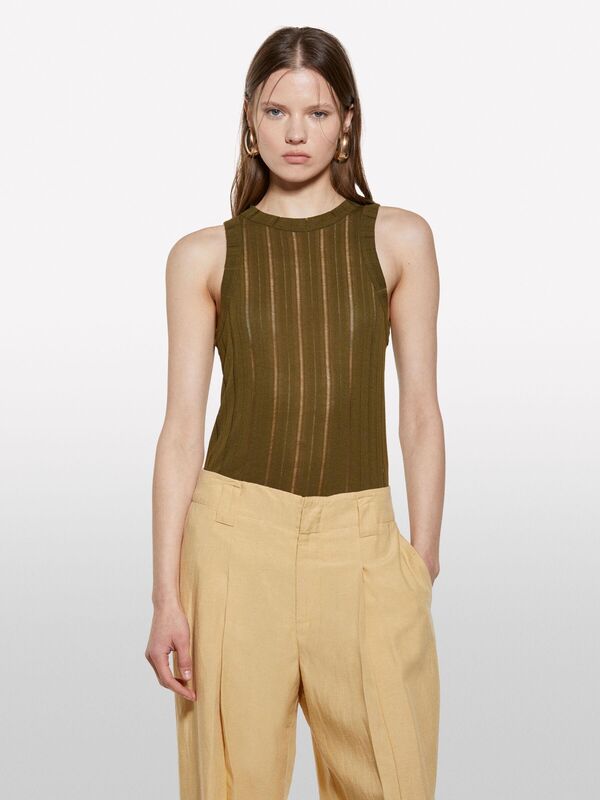 Viskoz Karışımlı Halter Yaka Slim Fit Atlet Kadın Haki Atlet - 325P31WELH00X