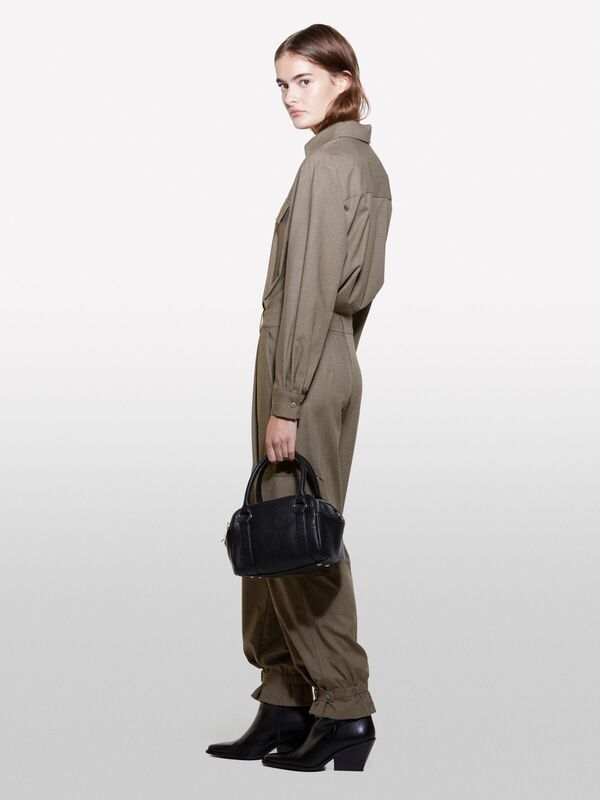 Viskoz Karışımlı Kapaklı Cep Detaylı Sivri Yaka Uzun Tulum Kadın Bej Tulum - 324A43J0LT00L