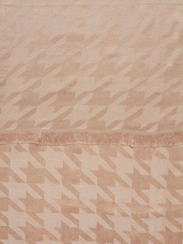 Viskoz Karışımlı Kazayağı Desenli Şal Kadın Kahverengi Şal - 323A6OOFWU01G