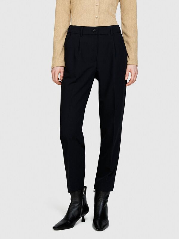 Viskoz Karışımlı Kemer Delikli Arkası Elastik Belli Pantolon Kadın Siyah Pantolon - 324P4KVXL5CM7