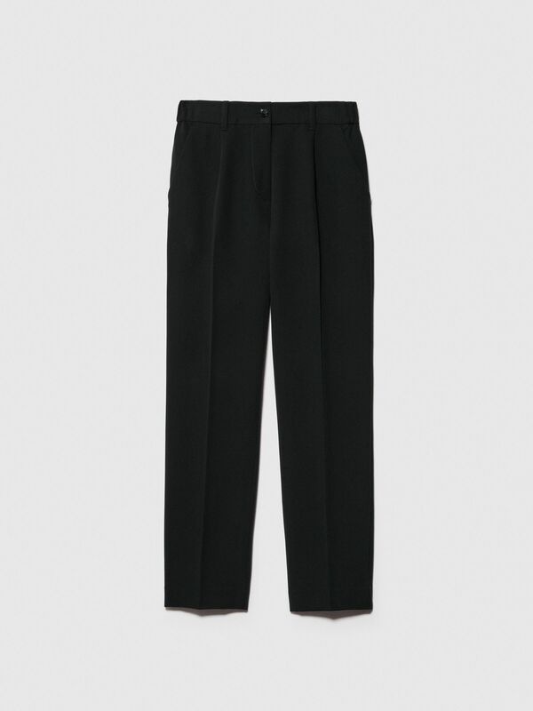 Viskoz Karışımlı Kemer Delikli Arkası Elastik Belli Pantolon Kadın Siyah Pantolon - 324P4KVXL5CM7