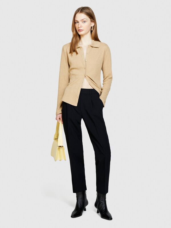 Viskoz Karışımlı Kemer Delikli Arkası Elastik Belli Pantolon Kadın Siyah Pantolon - 324P4KVXL5CM7