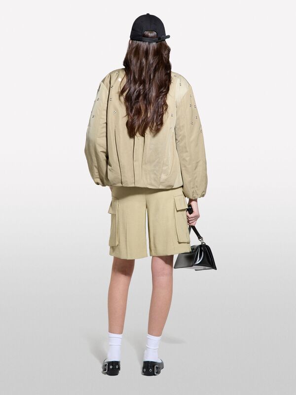 Viskoz Karışımlı Kemerli Comfort Fit Bermuda Şort Kadın Kum Rengi Şort - 325P4G48L901I