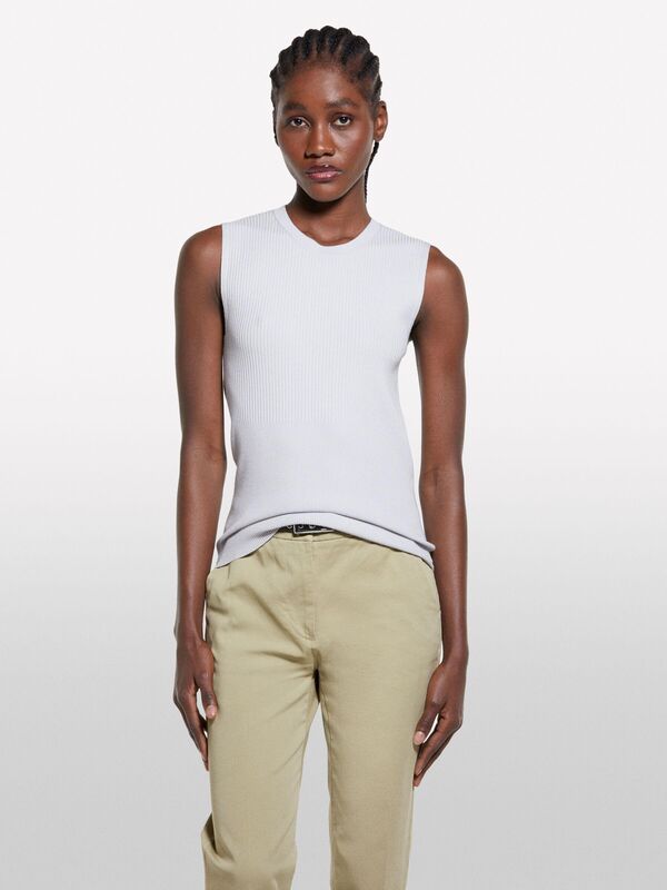 Viskoz Karışımlı Kolsuz Slim Fit Triko Bluz Kadın Gri Bluz - 325P17Q3M105S
