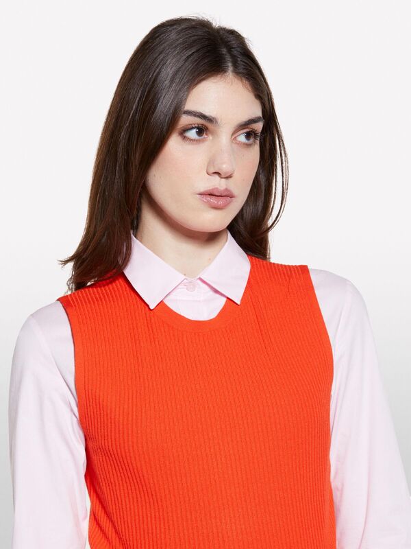 Viskoz Karışımlı Kolsuz Slim Fit Triko Bluz Kadın Nar Çiçeği Bluz - 325P17Q3M105S