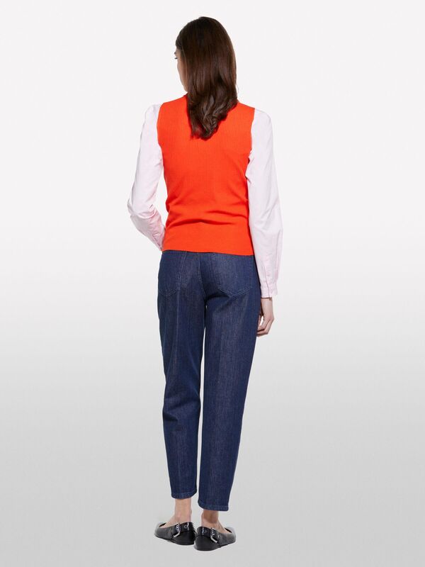 Viskoz Karışımlı Kolsuz Slim Fit Triko Bluz Kadın Nar Çiçeği Bluz - 325P17Q3M105S