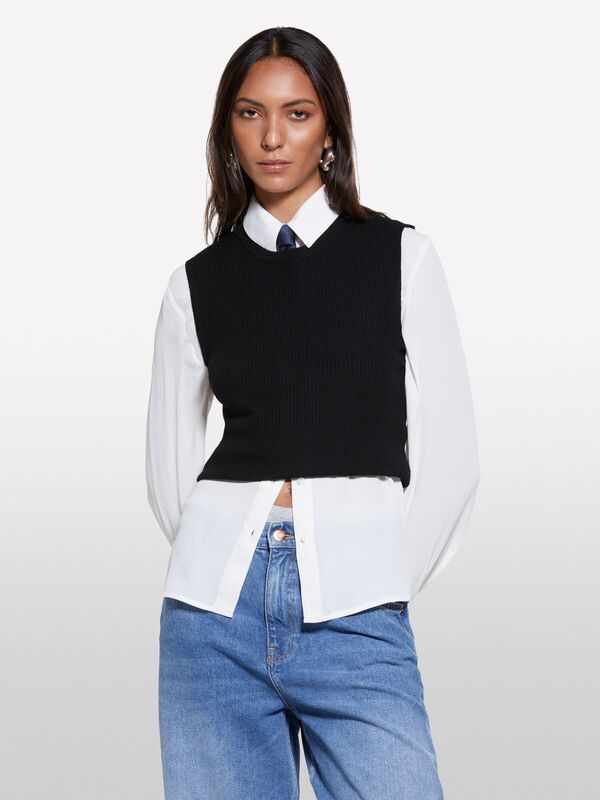 Viskoz Karışımlı Kolsuz Slim Fit Triko Bluz Kadın Siyah Bluz - 325P17Q3M105S