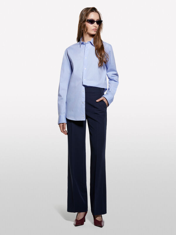 Sisley - Viskoz Karışımlı Normal Bel Bol Paça Pantolon Kadın Lacivert Pantolon - 325A4KVXLF02I