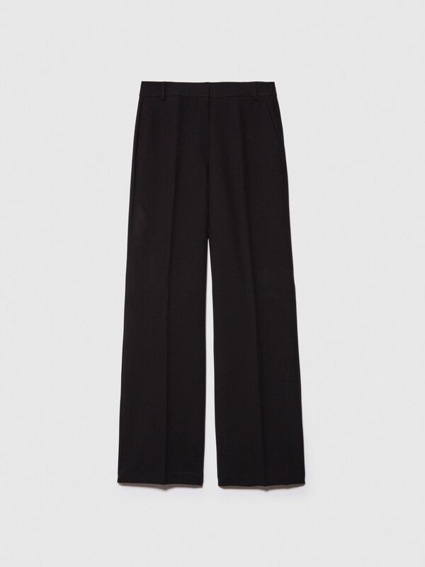 Viskoz Karışımlı Normal Bel Bol Paça Pantolon Kadın Siyah Pantolon - 324P4KVXLF02I