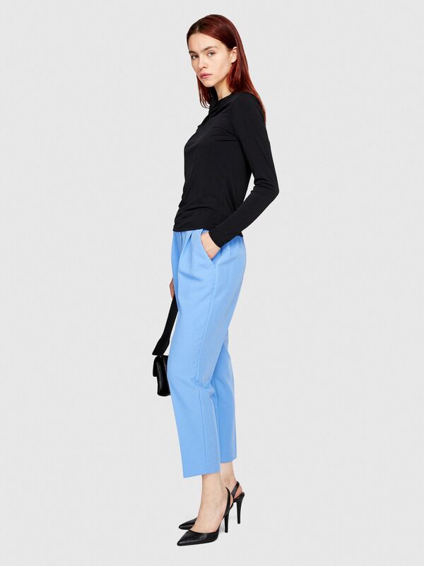 Viskoz Karışımlı Normal Bel Esnek Jogger Pantolon Kadın Mavi Pantolon - 323A4KVXL5CM7