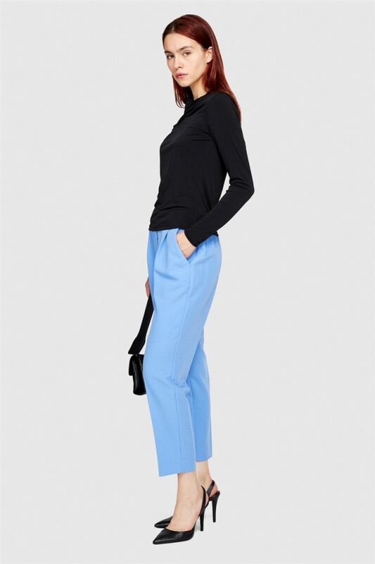 Viskoz Karışımlı Normal Bel Esnek Jogger Pantolon Kadın Mavi Pantolon - 323A4KVXL5CM7