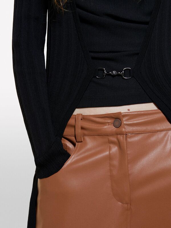 Viskoz Karışımlı Önü Metal Kopça Kapamalı Uzun Hırka Kadın Siyah Hırka - 324A1WTHM6021