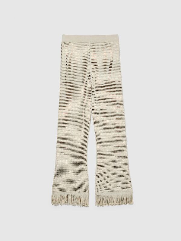 Viskoz Karışımlı Örgü Motifli Saçak Paça Coulotte Pantolon Kadın Gri Pantolon - 324P196PMF008