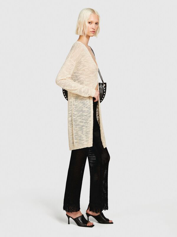 Viskoz Karışımlı Örgü Motifli Saçak Paça Coulotte Pantolon Kadın Siyah Pantolon - 324P196PMF008