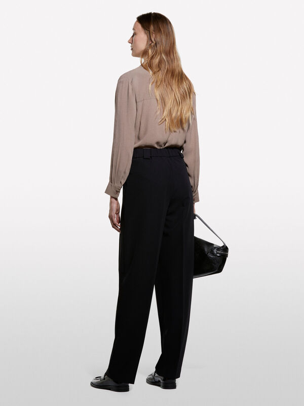 Viskoz Karışımlı Pileli Streç Palazzo Pantolon Kadın Siyah Pantolon - 325A4KVXLF07C