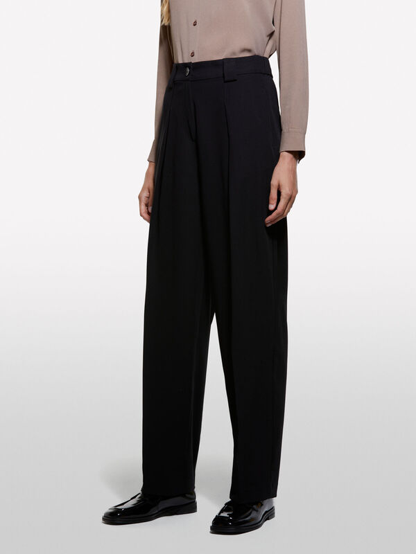 Sisley - Viskoz Karışımlı Pileli Streç Palazzo Pantolon Kadın Siyah Pantolon - 325A4KVXLF07C