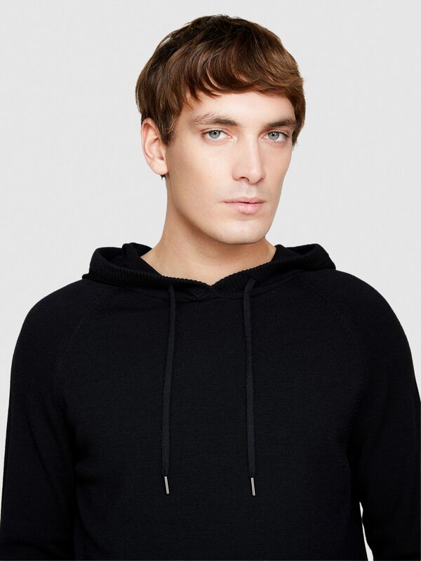 Viskoz Karışımlı Reglan Kol Büzgü İpli Kapüşonlu Sweatshirt Erkek Siyah Sweatshirt - 324P1UYWS200J