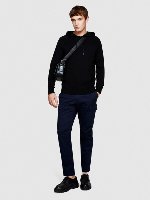 Viskoz Karışımlı Reglan Kol Büzgü İpli Kapüşonlu Sweatshirt Erkek Siyah Sweatshirt - 324P1UYWS200J