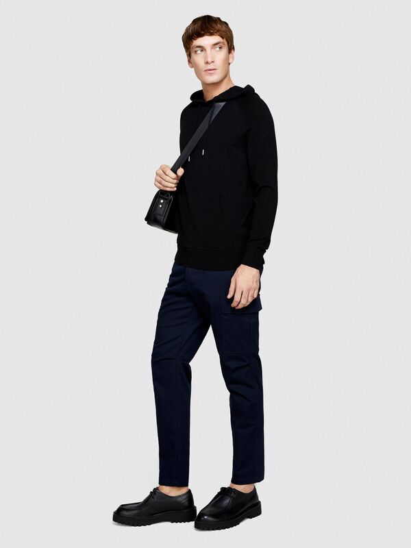 Viskoz Karışımlı Reglan Kol Büzgü İpli Kapüşonlu Sweatshirt Erkek Siyah Sweatshirt - 324P1UYWS200J