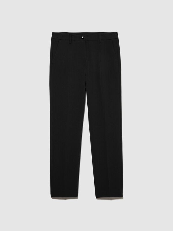 Viskoz Karışımlı Regular Fit Normal Bel Esnek Pantolon Kadın Siyah Pantolon - 323A4KVX55AE7