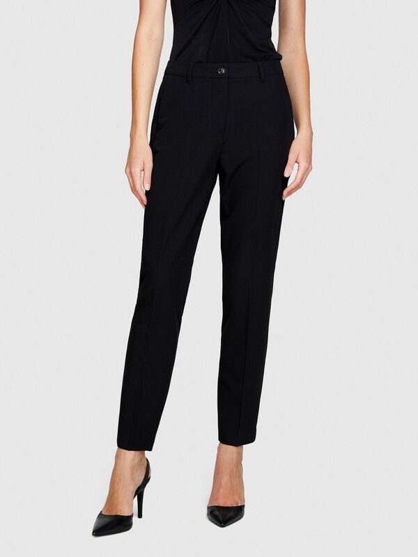 Viskoz Karışımlı Regular Fit Normal Bel Esnek Pantolon Kadın Siyah Pantolon - 323A4KVX55AE7