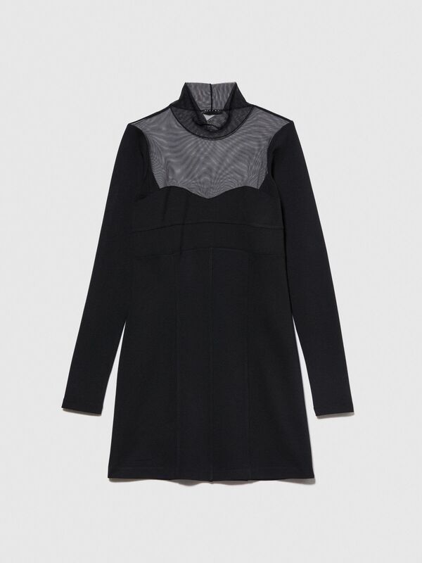 Viskoz Karışımlı Roba ve Kolu Dantelli Mini Elbise Kadın Siyah Elbise - 323A4V3CLV04F