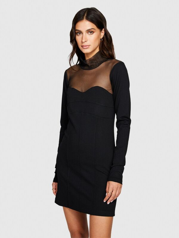 Viskoz Karışımlı Roba ve Kolu Dantelli Mini Elbise Kadın Siyah Elbise - 323A4V3CLV04F