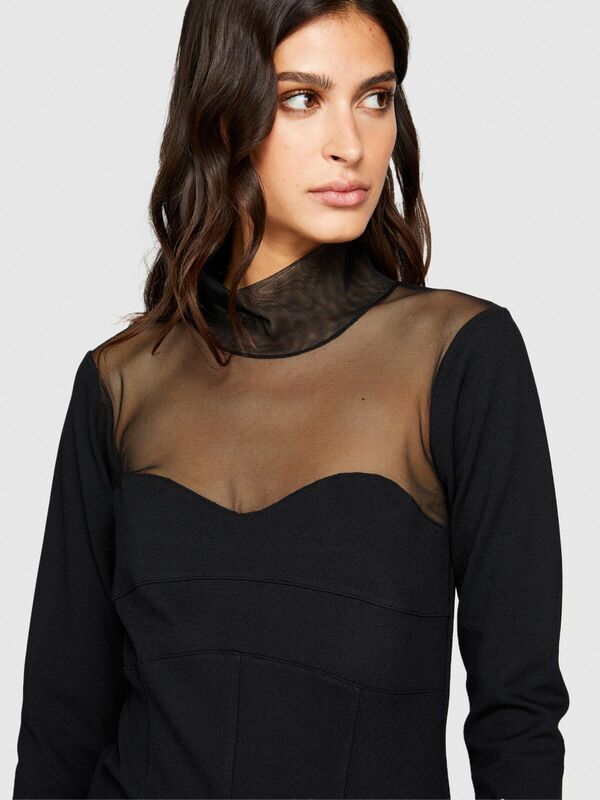 Viskoz Karışımlı Roba ve Kolu Dantelli Mini Elbise Kadın Siyah Elbise - 323A4V3CLV04F