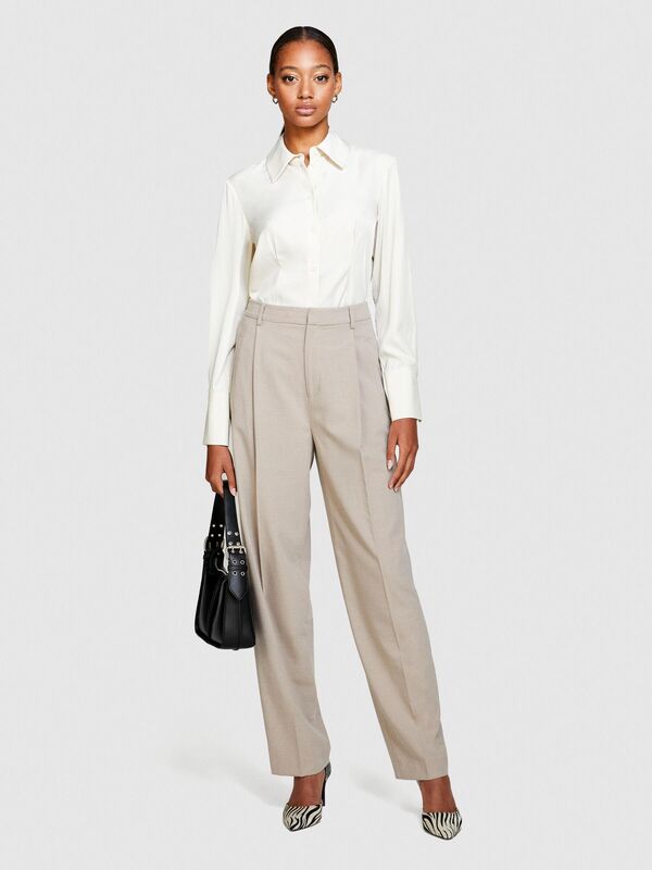 Sisley - Viskoz Karışımlı Saten Gömlek Kadın Bej Gömlek - 323A54YTLQ05J