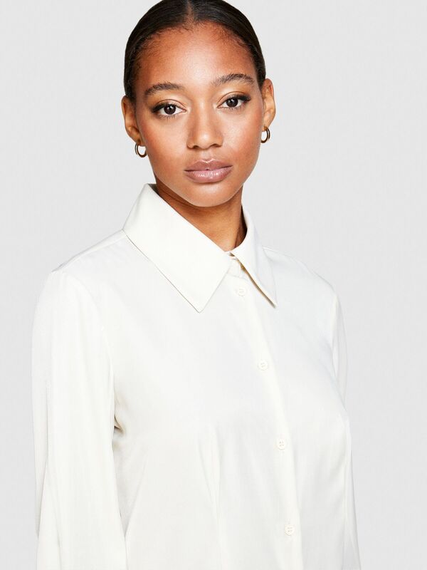 Viskoz Karışımlı Saten Gömlek Kadın Bej Gömlek - 323A54YTLQ05J