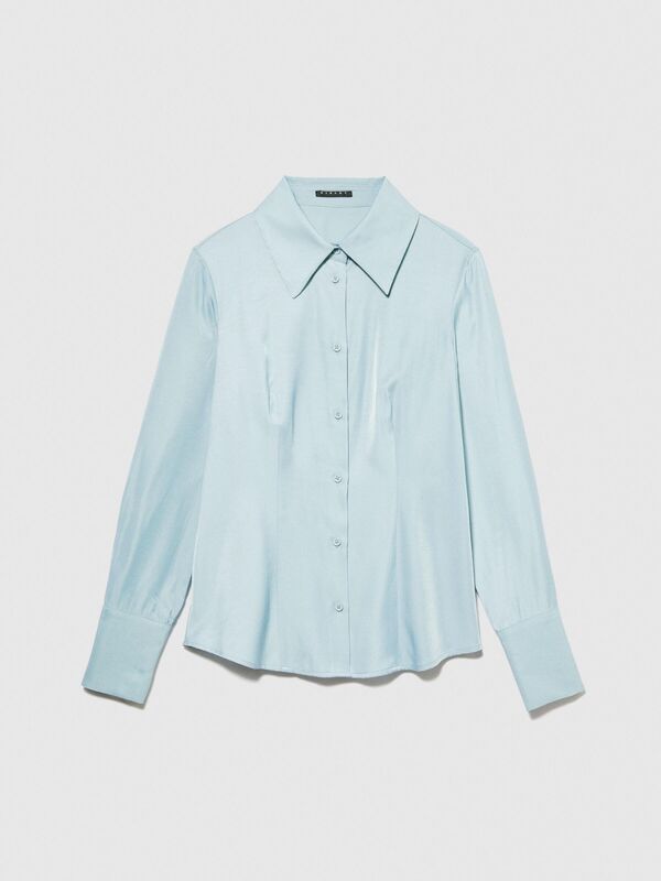 Viskoz Karışımlı Saten Gömlek Kadın Yeşil Gömlek - 323A54YTLQ05J